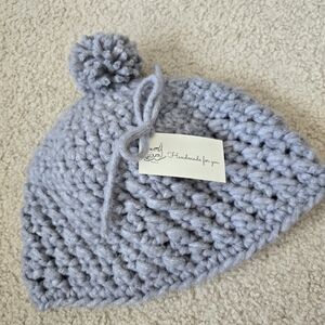 HANDMADE OOAK Pom-Pom Hat Toque Beanie  - Light Gray